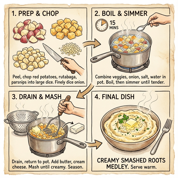 Creamy Smashed Roots Medley instructions