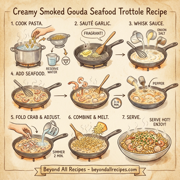 Creamy Smoked Gouda Seafood Trottole instructions