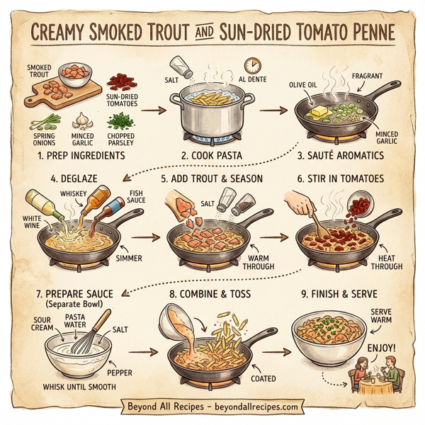 Creamy Smoked Trout and Sun-Dried Tomato Penne instructions