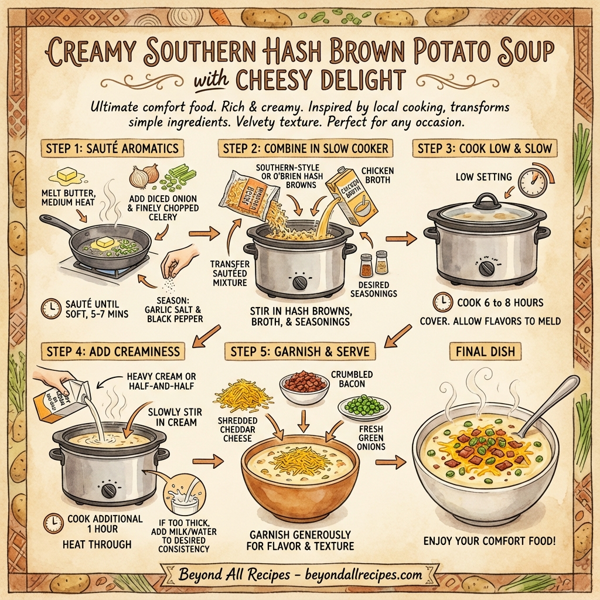Creamy Southern Hash Brown Potato Soup with Cheesy Delight instructions