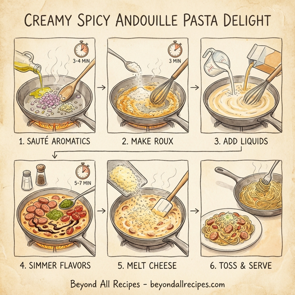 Creamy Spicy Andouille Pasta Delight instructions