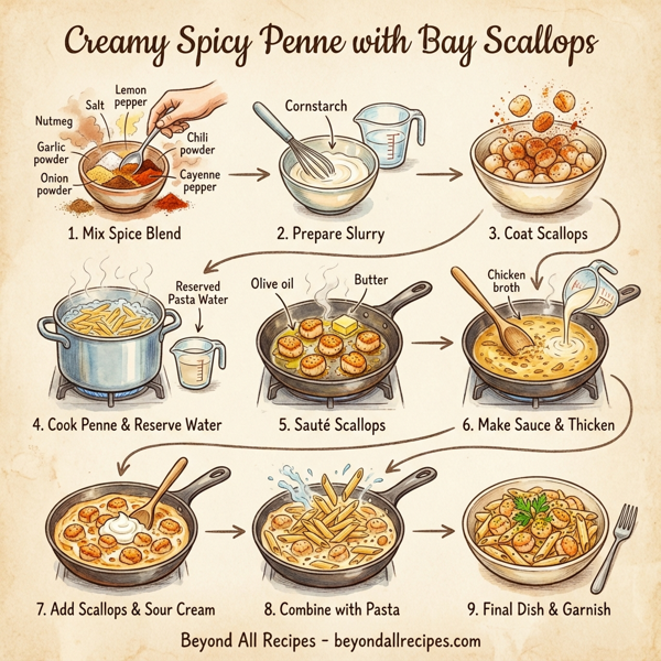 Creamy Spicy Penne with Bay Scallops instructions