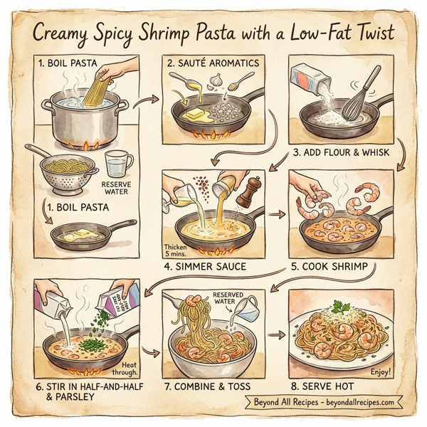 Creamy Spicy Shrimp Pasta with a Low-Fat Twist instructions