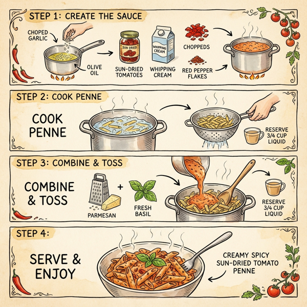 Creamy Spicy Sun-Dried Tomato Penne instructions