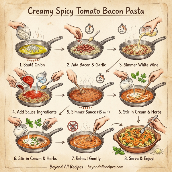 Creamy Spicy Tomato Bacon Pasta instructions