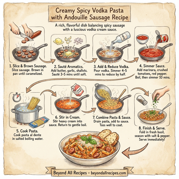 Creamy Spicy Vodka Pasta with Andouille Sausage instructions