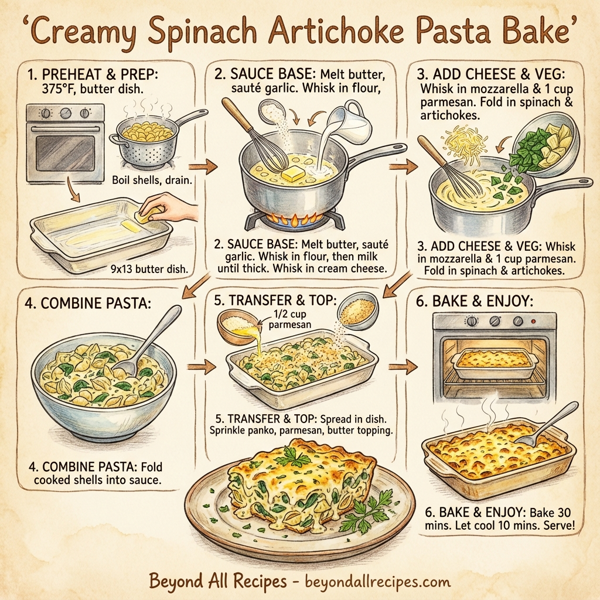 Creamy Spinach Artichoke Pasta Bake instructions
