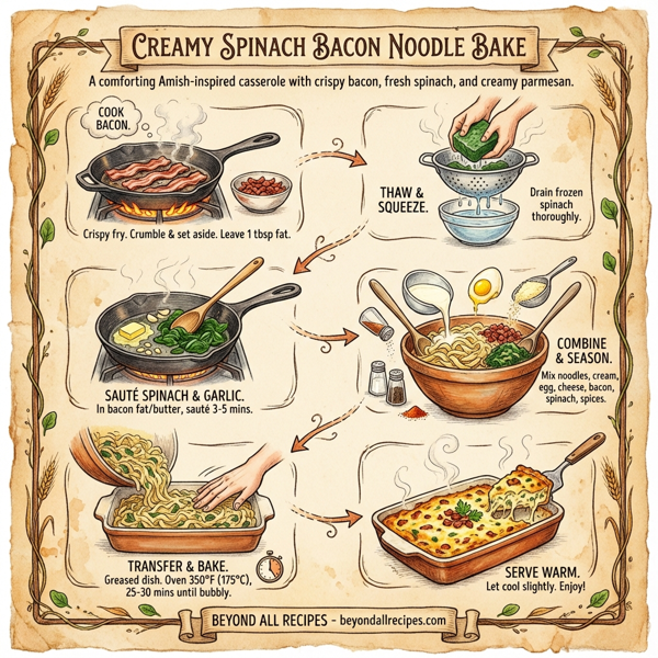 Creamy Spinach Bacon Noodle Bake instructions