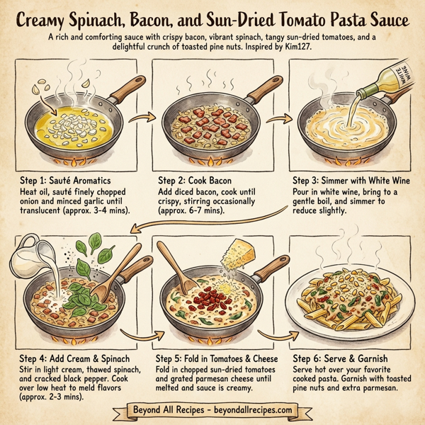 Creamy Spinach, Bacon, and Sun-Dried Tomato Pasta Sauce instructions