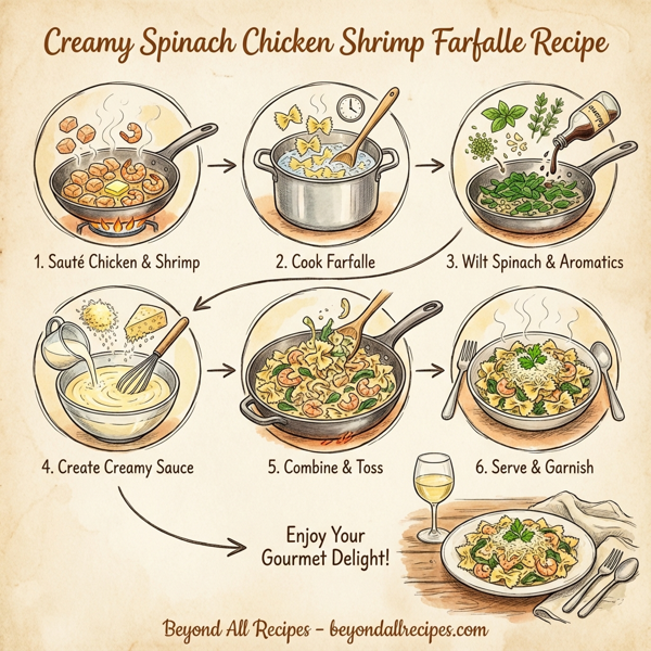 Creamy Spinach Chicken Shrimp Farfalle instructions