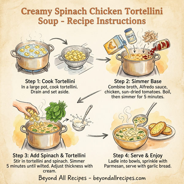 Creamy Spinach Chicken Tortellini Soup instructions