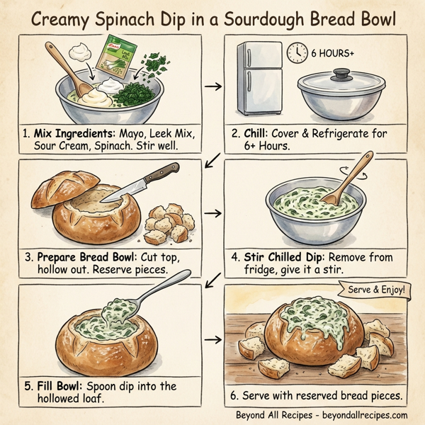 Creamy Spinach Dip in a Sourdough Bread Bowl instructions