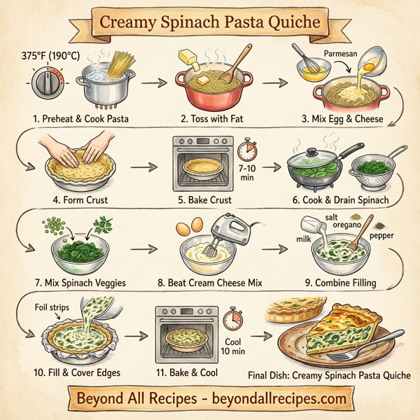Creamy Spinach Pasta Quiche instructions