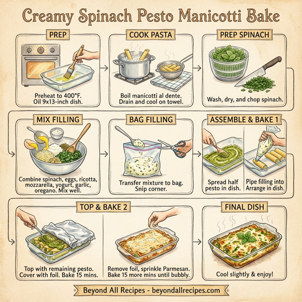 Creamy Spinach Pesto Manicotti Bake instructions
