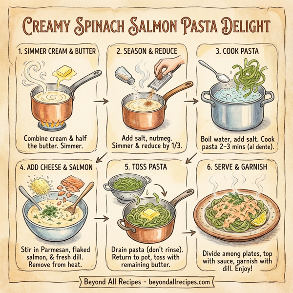 Creamy Spinach Salmon Pasta Delight instructions