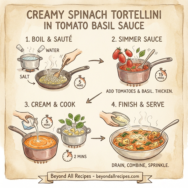 Creamy Spinach Tortellini in Tomato Basil Sauce instructions