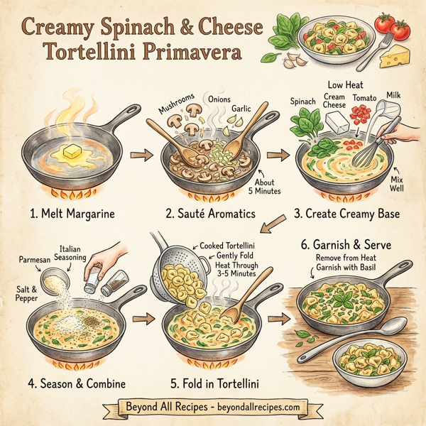 Creamy Spinach & Cheese Tortellini Primavera instructions