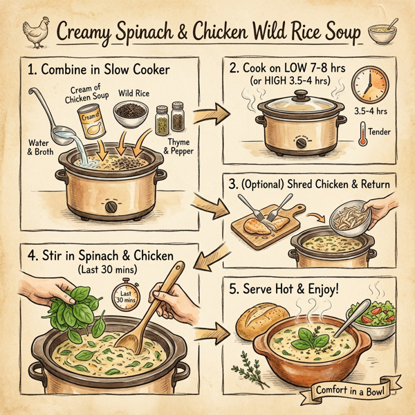 Creamy Spinach & Chicken Wild Rice Soup instructions