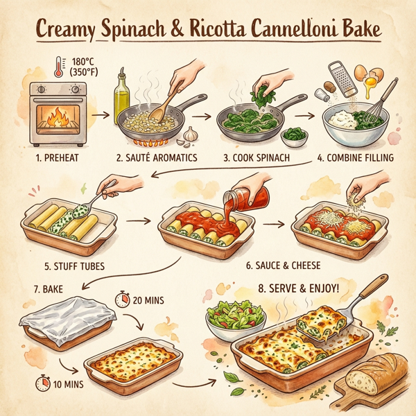 Creamy Spinach & Ricotta Cannelloni Bake instructions