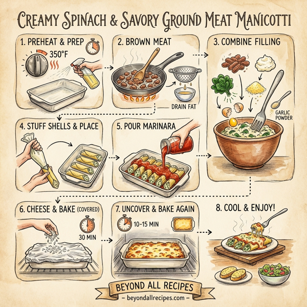 Creamy Spinach & Savory Ground Meat Manicotti instructions