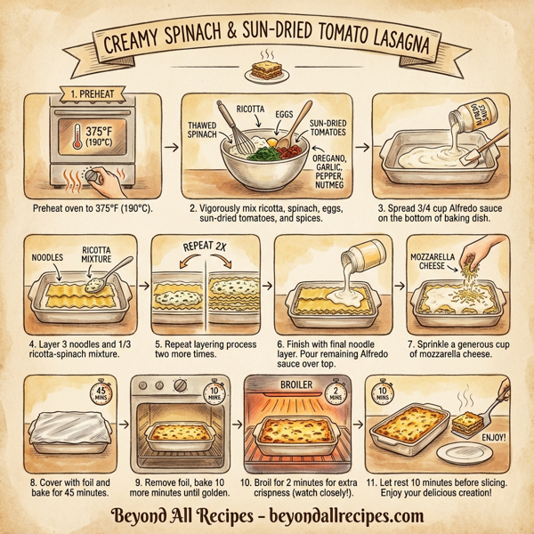 Creamy Spinach & Sun-Dried Tomato Lasagna instructions