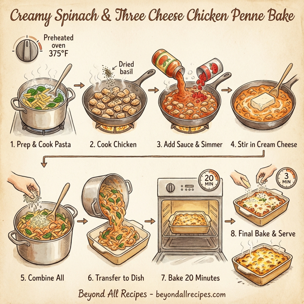Creamy Spinach & Three Cheese Chicken Penne Bake instructions