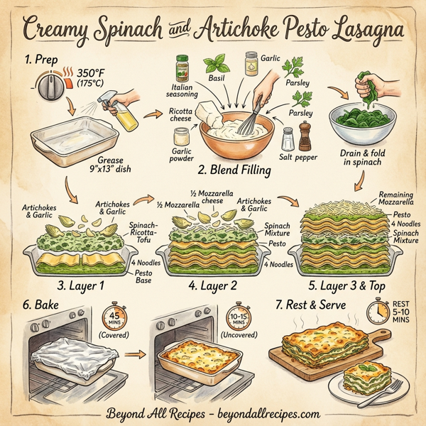 Creamy Spinach and Artichoke Pesto Lasagna instructions