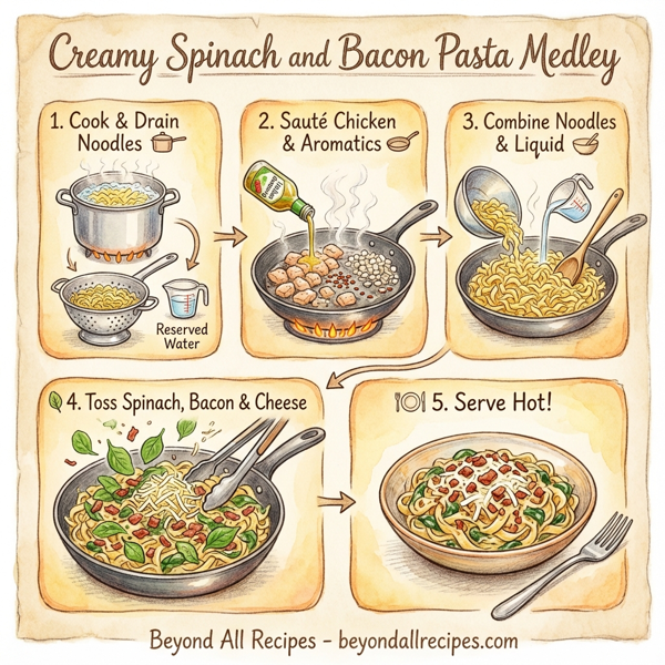 Creamy Spinach and Bacon Pasta Medley instructions