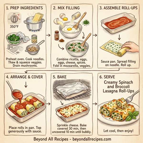 Creamy Spinach and Broccoli Lasagna Roll-Ups instructions