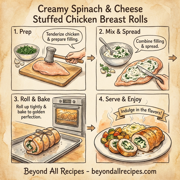 Creamy Spinach and Cheese Stuffed Chicken Breast Rolls instructions