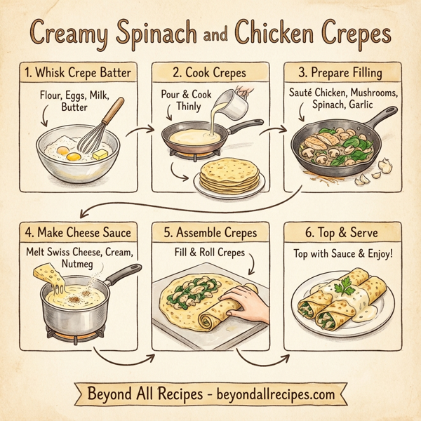 Creamy Spinach and Chicken Crepes instructions