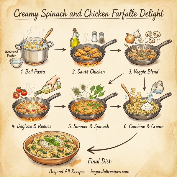 Creamy Spinach and Chicken Farfalle Delight instructions