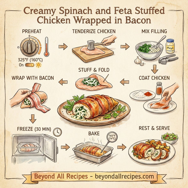 Creamy Spinach and Feta Stuffed Chicken Wrapped in Bacon instructions
