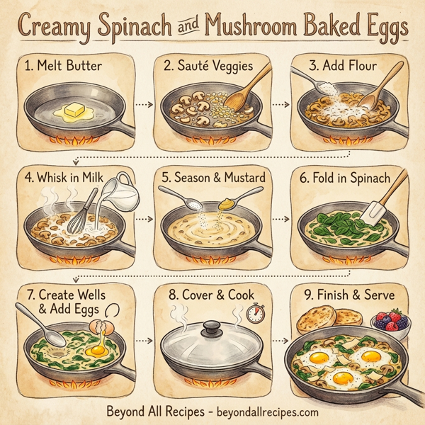 Creamy Spinach and Mushroom Baked Eggs instructions