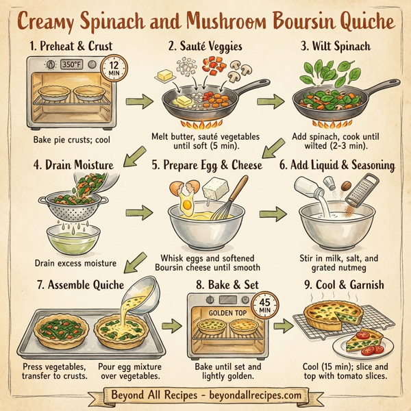 Creamy Spinach and Mushroom Boursin Quiche instructions