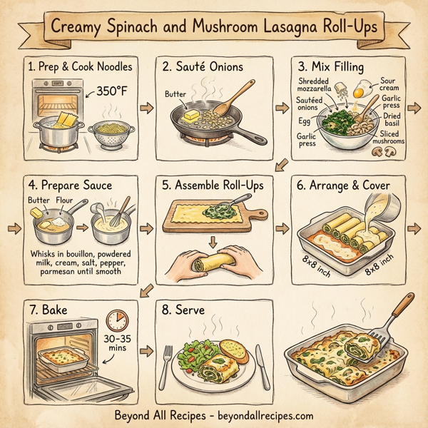 Creamy Spinach and Mushroom Lasagna Roll-Ups instructions