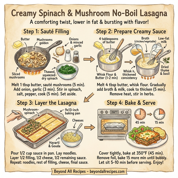 Creamy Spinach and Mushroom No-Boil Lasagna instructions