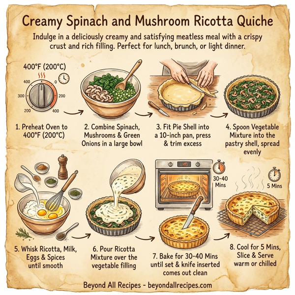 Creamy Spinach and Mushroom Ricotta Quiche instructions