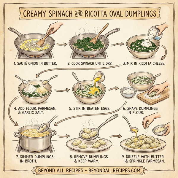 Creamy Spinach and Ricotta Oval Dumplings instructions
