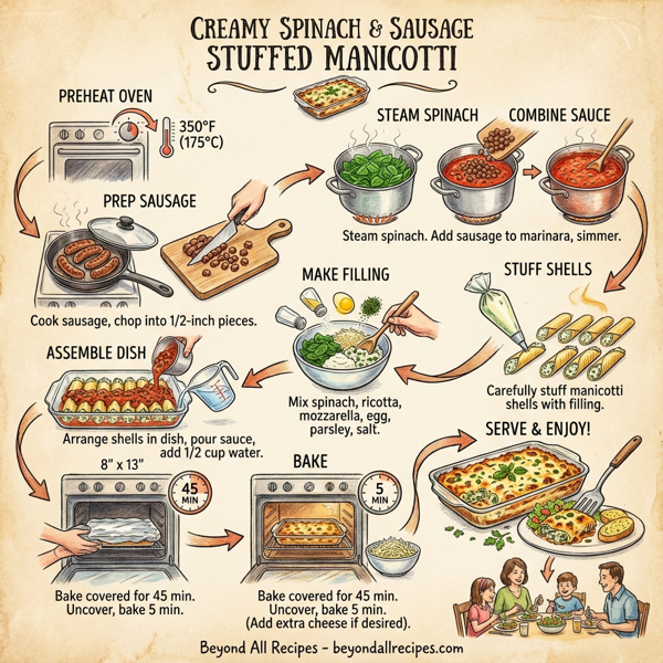 Creamy Spinach and Sausage Stuffed Manicotti instructions