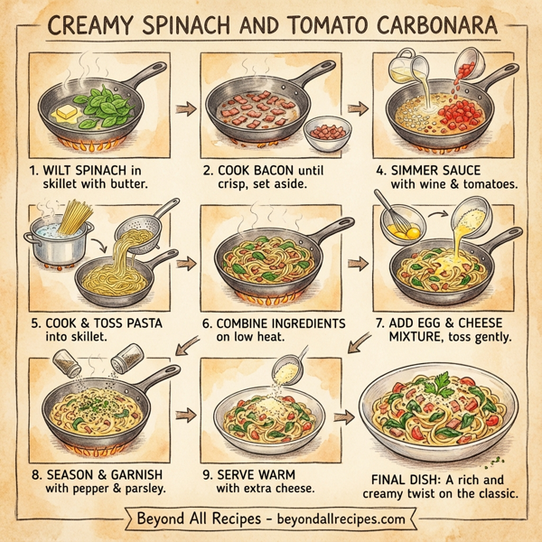Creamy Spinach and Tomato Carbonara instructions