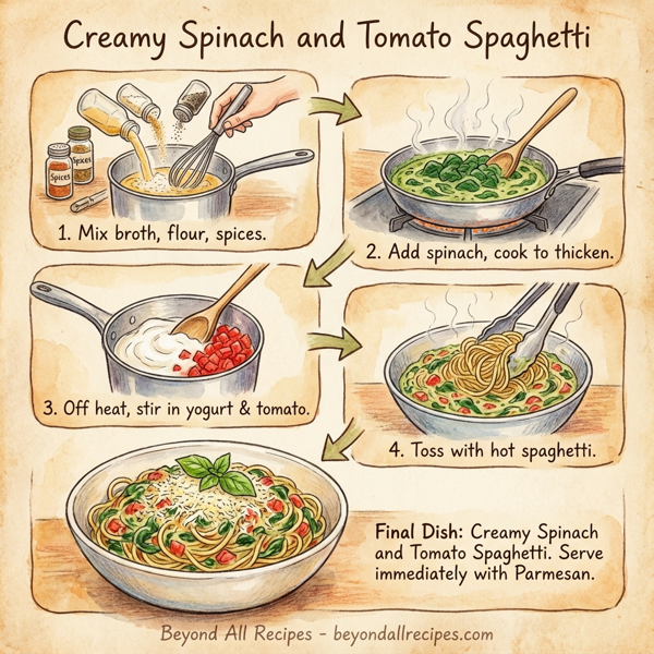 Creamy Spinach and Tomato Spaghetti instructions