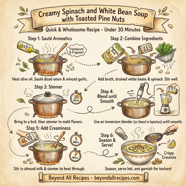 Creamy Spinach and White Bean Soup with Toasted Pine Nuts instructions