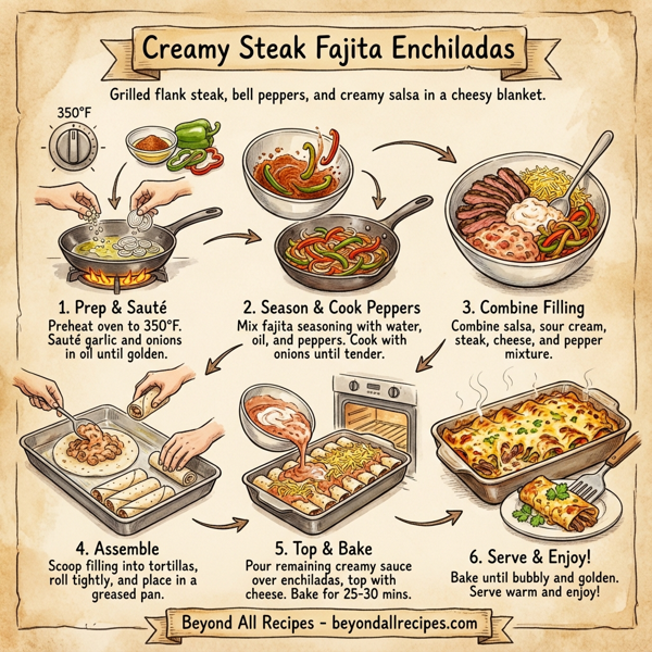 Creamy Steak Fajita Enchiladas instructions