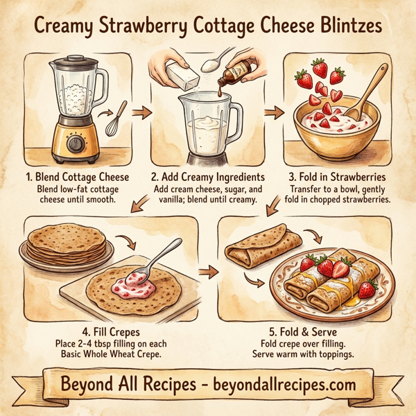 Creamy Strawberry Cottage Cheese Blintzes instructions