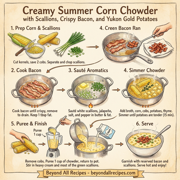 Creamy Summer Corn Chowder with Scallions, Crispy Bacon, and Yukon Gold Potatoes instructions