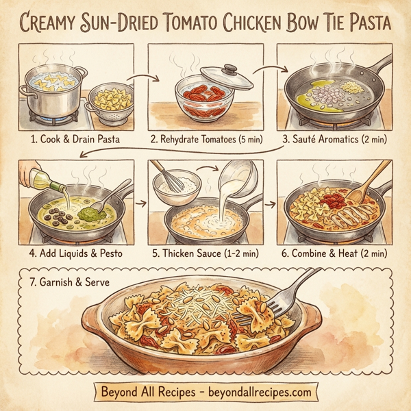 Creamy Sun-Dried Tomato Chicken Bow Tie Pasta instructions