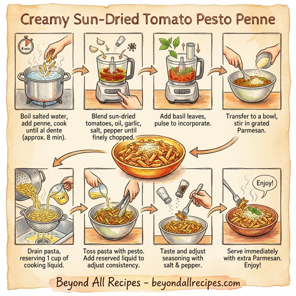 Creamy Sun-Dried Tomato Pesto Penne instructions