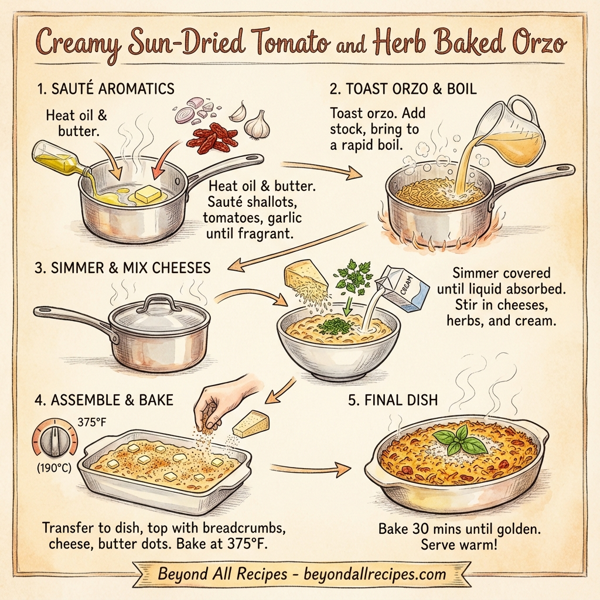 Creamy Sun-Dried Tomato and Herb Baked Orzo instructions