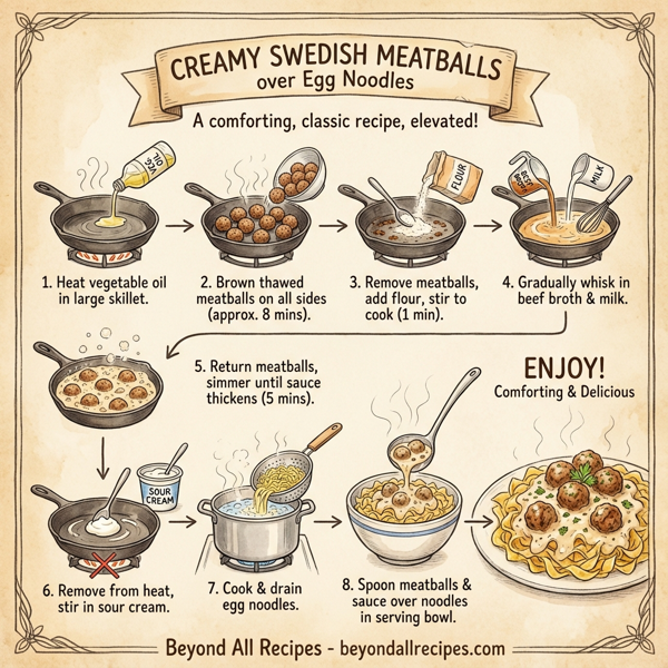 Creamy Swedish Meatballs over Egg Noodles instructions